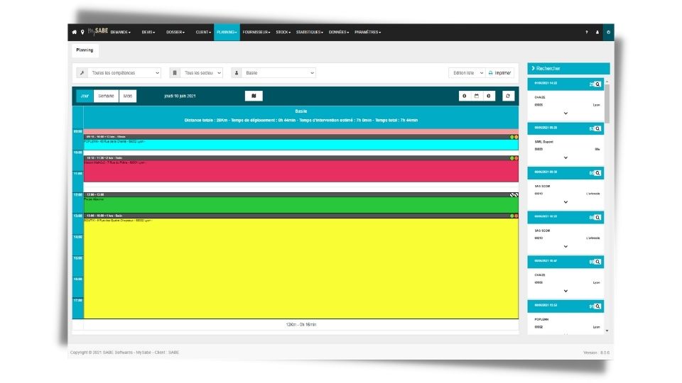 Planning journalier d'un technicien