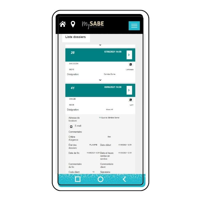 Liste des dossiers des interventions des techniciens sur mobile